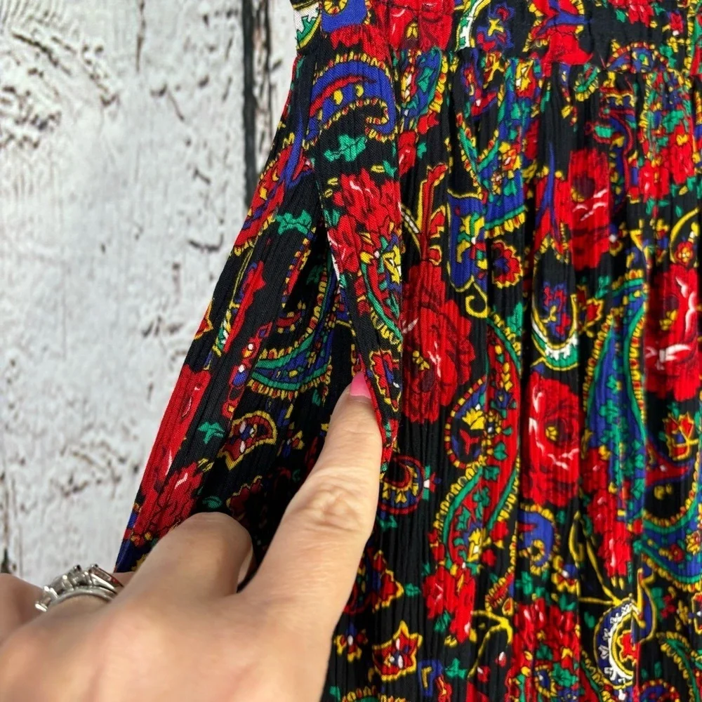 Vintage 1990s Chaus Midi Skirt Elastic Gathered‎ Waist Paisley Print Size Small